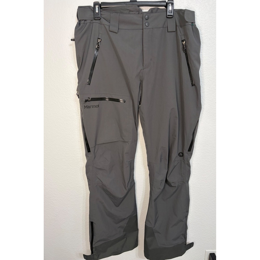 Marmot Mens Gray RECCO Softshell Ski Snowboard Pants XL Waterproof‎ Zippers